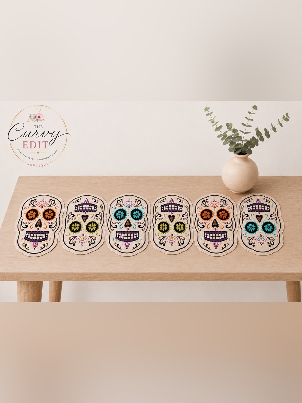 Cynthia Rowley Linen Day of the Dead Skull Table Runner | Halloween Fall Décor |